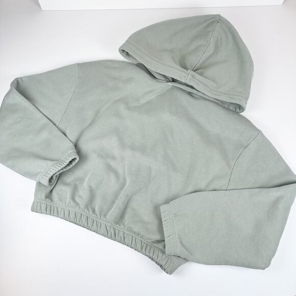 Zara Cropped Hoodie Sweatshirt Sage Green Women's Size M - Picture 1 of 9